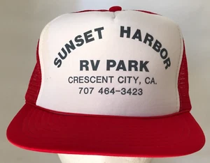 Vintage Snapback Trucker hat Sunset Harbor RV Park Crescent City, CA  Mesh cap - Picture 1 of 8
