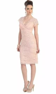 Vintage May Queen Women XL Lace formal V Neck Blush Pink Dress - Picture 1 of 13
