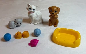 Barbie & Similar Doll Pet Accessories - 2 Cats, Dog, Pet Bed, Food Bowl, Toys - Picture 1 of 2