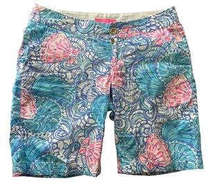 Corto donna Lilly Pulitzer taglia 6 stampa conchiglia blu rosa cotone estivo resort - Foto 1 di 7