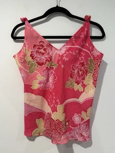 Natori Top Womens Medium Pink Floral Lightweight Vacation Resort Travel Sheer - Picture 1 of 5