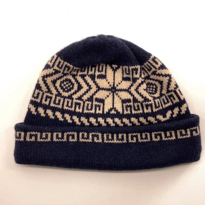 J Crew Mezcla Lana Azul Blanco Clásico Suéter Patrón Invierno Sombrero Foto 1 de 4