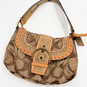 Seltene Coach Soho Signature Schultertasche Y2K braun Leder Canvas 22 cm Länge - Bild 1 von 9