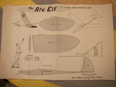 ATO Model Craft Plans of ATO Elf a vintage chuck glider model 12" span - Image 1 of 2