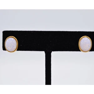 Givenchy Vintage Opal Earrings Stud Pink Purple Cabochon Oval Signed 1980s BinAF - Picture 1 of 12