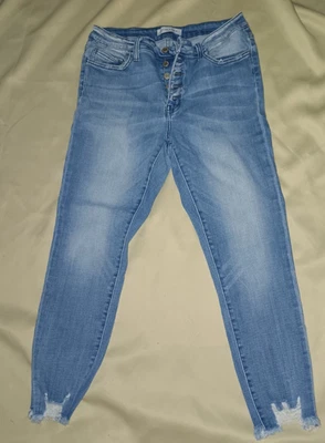 Pantalones de mezclilla Flying Monkey con dobladillo crudo recortados con botones al tobillo talla 30 Foto 1 de 4