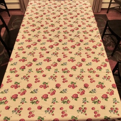 Crate & Barrel tablecloth red berries apples cherries retro 58x84 vintage style - Image 1 of 4