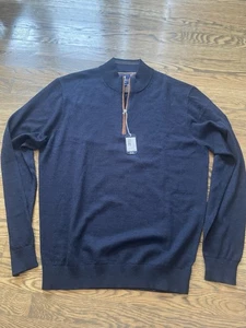 Suéter Johnnie-O Para Hombres Mediano Raynor Merino 1/4 Cremallera, Chabolas Pájaro Carpintero Logo Azul Marino - Imagen 1 de 6