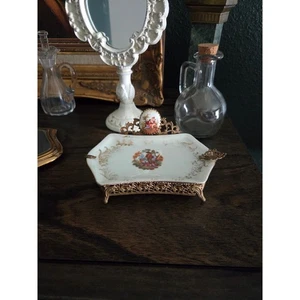 Bandeja Ormolu de porcelana Epiag Ditmar-Urbach Checoslovaquia escena de cortejo años 30 - Imagen 1 de 10