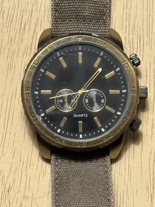 Accutime 8868WM Men’s Quartz Watch Bronze Case Canvas Strap - Runs - Picture 1 of 7