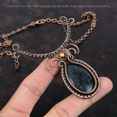 Oferta de Día de Acción de Gracias Piedra Solar Negra Boda Alambre Envuelto Collar Cobre Foto 1 de 4