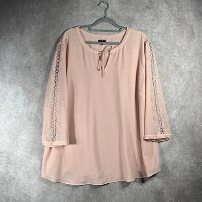 Blusa Talbots Feminina 3X Acabamento de Renda Rosa Manga Longa Decote Forrado Carreira Escritório - Imagem 1 de 4