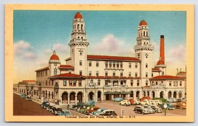 Postcard GA Atlanta Georgia Terminal Station and Plaza Linen Vintage PC N996 - Image 1 of 2