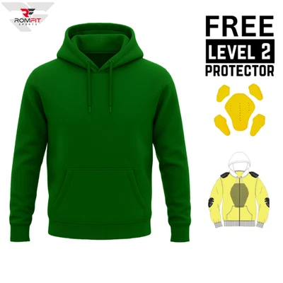 Sudadera con capucha de motocicleta de aramida verde para hombre CE nivel 2 armadura unisex con capucha reforzada Foto 1 de 4