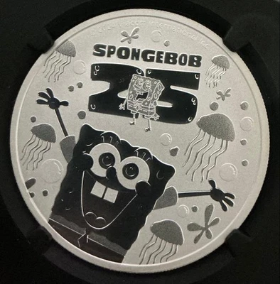 NGC MS70 TopPop Bob Esponja 25 Aniversario 1oz 99.99% Moneda Plata - Imagen 1 de 4