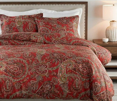 Pottery Barn 2010 Caroline Paisley Duvet & 3 Euro Shams Cotton Sateen King - Image 1 of 4