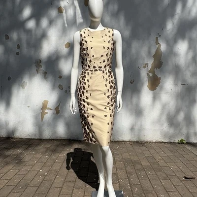 Vestido de cóctel vintage OSCAR de la RENTA con cuentas de seda estampado animal M Foto 1 de 4