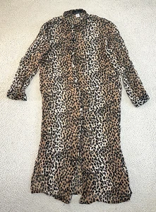 Vintage Silk Leopard Print Longline Tunic Medium Button Front Sheer Slits - Picture 1 of 18
