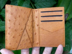 Real Yellow Ostrich Leather Cardholder Minimalist Bifold Unisex Wallet Handmade - Picture 1 of 5