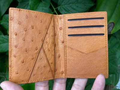 Real Yellow Ostrich Leather Cardholder Minimalist Bifold Unisex Wallet Handmade - Image 1 of 4