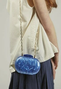 RESPIRO  Jackie Crossbody Shoulder Bag Clutch Blue / Gold-Tone Chain - NWT - Picture 1 of 12