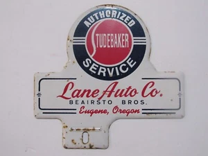 Vintage Studebaker License Plate Topper Lane Auto Co. Eugene Oregon Metal Rare - Picture 1 of 2