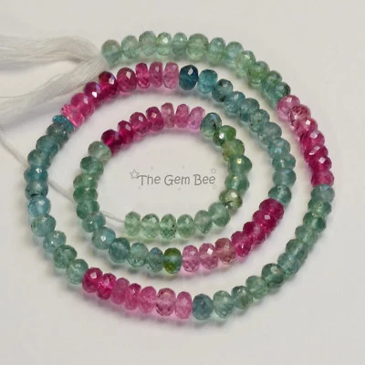 Indicolite Blue Rubellite Pink Tourmaline Faceted Rondelle Bead 14.5" Strand - Image 1 of 4