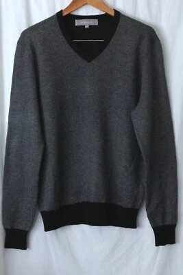 NEIMAN MARCUS Mens Blck/Wht VNeck Cashmere/Cotton Swtr 44 In Chest Sz L EXC - Image 1 of 4