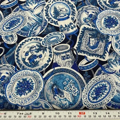 Vtg Joan Messmore Cranston Victorian Christmas Plates Cotton by the HALF YARD - Image 1 of 2