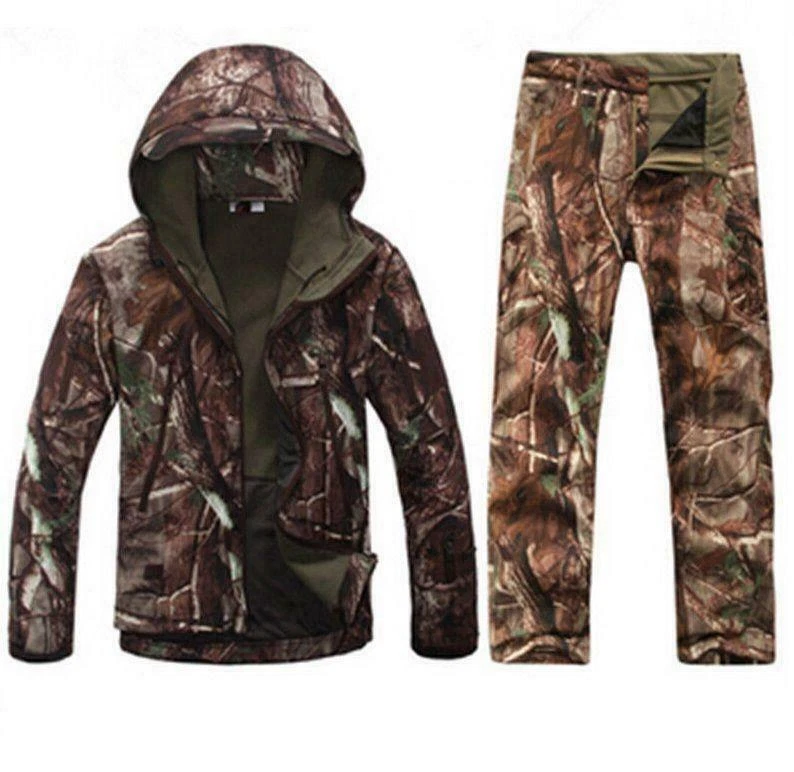 New Men Hunting Camouflage Clothing Waterproof Windproof Hooded Jacket & Pants D - Image 1 of 4
