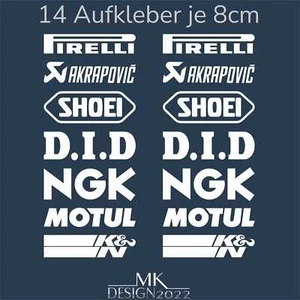 Sponsoren Aufkleber Auto Motorrad Roller Motorsport Racing Set1 14x 8cm Weiß - Bild 1 von 3