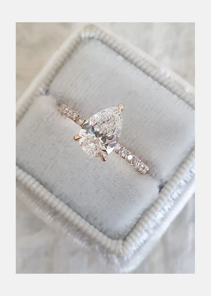 Anillo de compromiso de oro rosa de 14 quilates de diamantes creados en laboratorio con corte pera de 2 quilates para mujer Foto 1 de 1