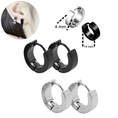 Orecchini uomo a cerchio in acciaio inox nero cerchi argento cerchietti unisex - Immagine 1 di 4