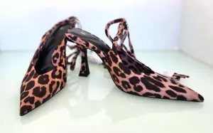 Zara Women's Leopard Slingback Pointed Toe Ankle Dimond Strap New Sz 36 - Picture 1 of 6