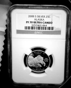 2008 S SILVER 25C ALASKA NGC PF 70 ULTRA CAMEO GOLD LABEL - Picture 1 of 4
