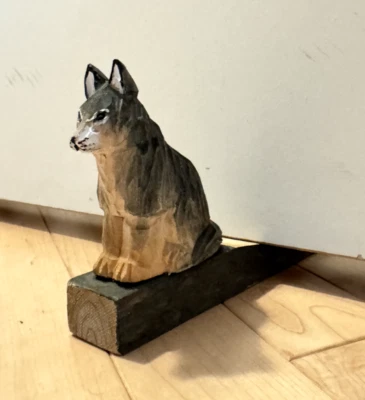 Wolf Dog Hand Carved Painted Wood Doorstop Unique Ranch Rustic Wild Animal - Image 1 of 4