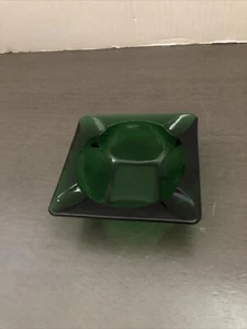Vintage Ashtray - Mid-Century Emerald Green Glass Square - 4.5" - Picture 1 of 4