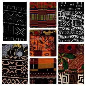 African Fabric Bundle Scraps LOT (17x) Mud Cloth Ankara Print Geometric Ethnic - Picture 1 of 8