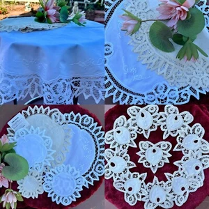 Conjuntos tapetes antiguos de encaje Battenberg hechos a mano bordados redondos de 4"-30" - Imagen 1 de 19