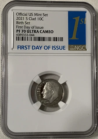 2021 S Dime 10c Clad Proof 1st Day of Issue NGC PF70 Ultra Cameo Birth Set Cover