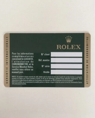 Per Rolex Card Garanzia Classica - Immagine 1 di 2