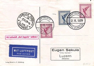 Zepp Sellos c29 C30x2 2.11.1929 Volado Luzern Suiza Tarjeta Postal - Picture 1 of 3