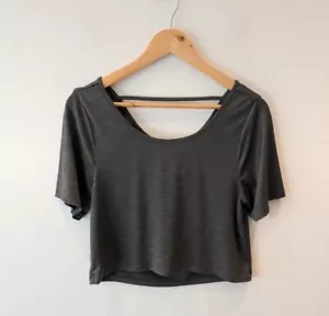Unbranded Cropped T-shirt Soft Touch Size Large Grey Short Sleeved Boat Neck VGC - Picture 1 of 5