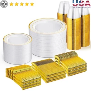 600 PCS Disposable Dinnerware Set 100 Guests Plates Cups Cutlery Party Plastic - Picture 1 of 6