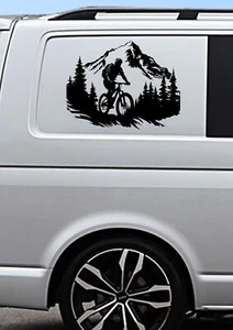 2x Bike Mountains Forrest Car/Van Camper Van Caravan Decal Vinyl Graphic bk1 - Picture 1 of 4