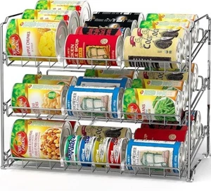Simple Houseware 3 Tier Stackable Can Rack - Pantry Organizer Chrome - NIB - Picture 1 of 3