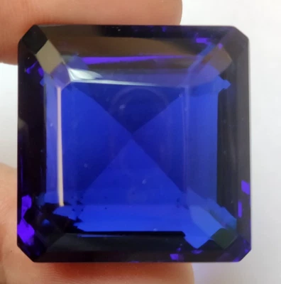 AAA+ Huge Deep Blue Tanzanite 130.5 Ct. Square Cut Loose Gemstone Gift For Women - Image 1 of 4