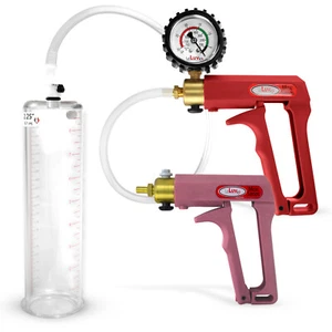 LeLuv Penis Pump MAXI | Red/Pink Handle, Clear Hose | Gauge and Cylinder Options - Picture 1 of 46