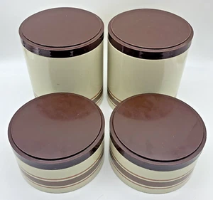 4er Set Vintage Ransburg Kanister Set Metall Beige Braun Streifen USA Kunststoffdeckel - Bild 1 von 9