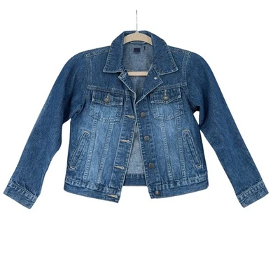 Chaqueta vaquera Lands End para niños azul botón delantero talla 10 Jean estilo camionero Foto 1 de 4